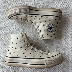 Off-White High-Top Platform Converse with Black Star Design